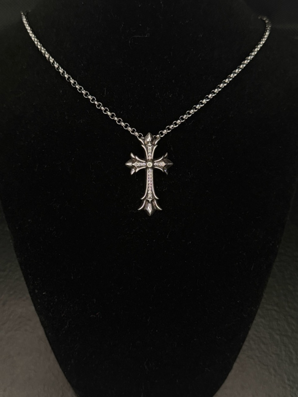Chrome Hearts Floral Cross Stacked Diamond Studded Unisex Necklace